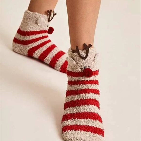 Fuzzy Rudolf Reindeer Socks - Picture 3 of 5